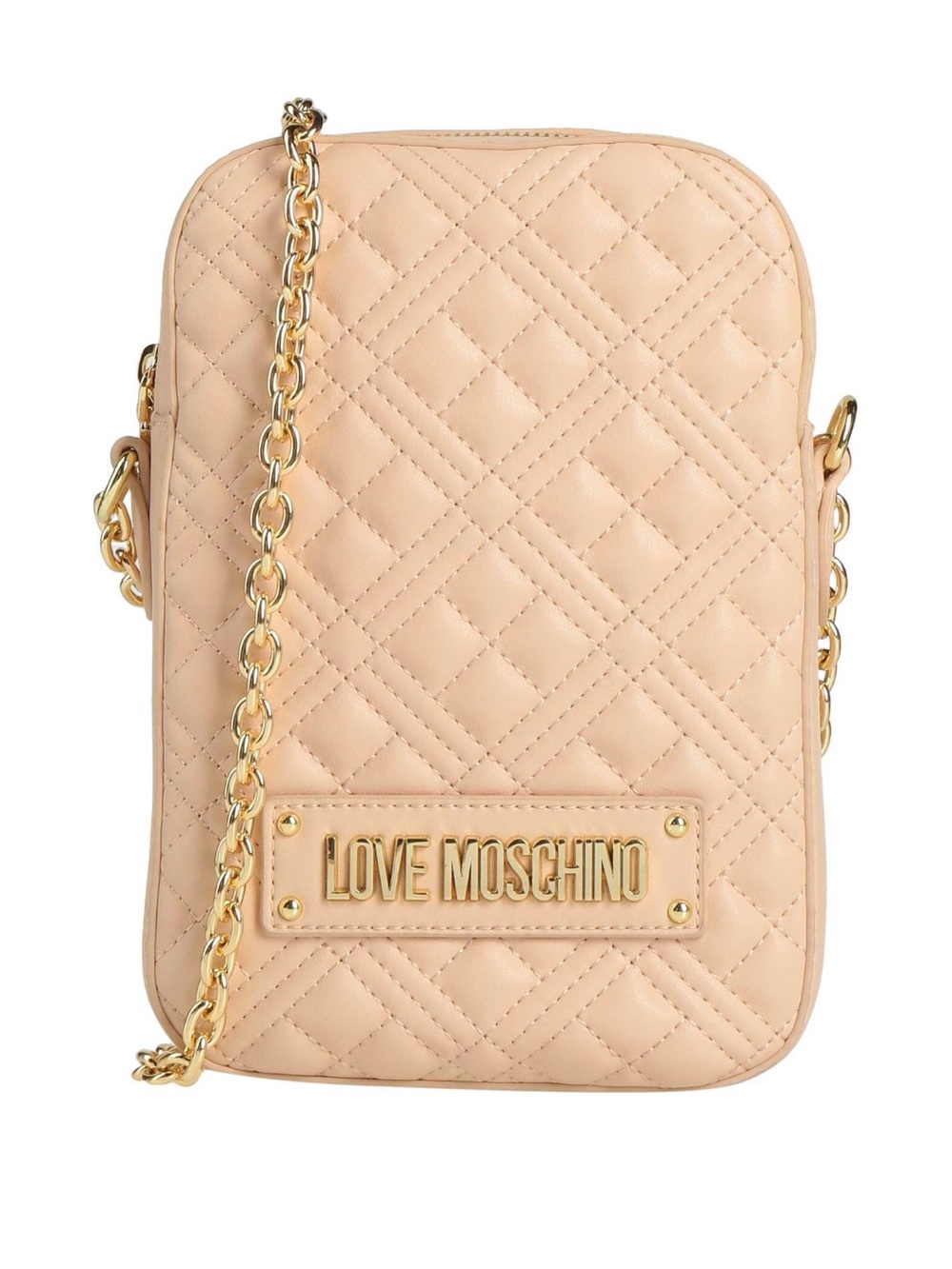 Love Moschino Quilted Nude-Beige Crossbody with Gold Chain